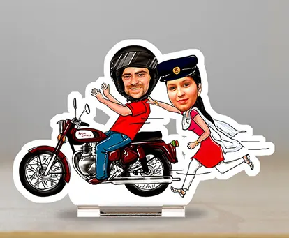 Couple Caricature on Royal Efield Bullet